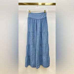 (2-36/255005-SOL-DENB) LINEN TIERED PALAZZO PANT